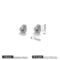 Silver stainless steel butterfly earring backs showing 5.3mm x 4.7mm size measurements - Silicone Bullet Back / Steel