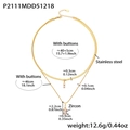 Detail view of double-layer stainless steel necklace showing exact length and zircon charm size - Gold White Zirconia Double Layer Necklace