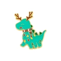 Cartoon-Dinosaurier-Brosche in Minzgrün mit Rentiergeweih und Weihnachtsbeleuchtung - Weihnachten Grüner Dinosaurier mit Geweih (A16-4-594)