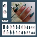 Unghie finte a mandorla blu scuro cat-eye con glitter French e set completo da 24 pezzi - Blu Reale Marina (Tipo Colla)