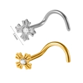 L-förmige Nasenstecker in Gold und Silber mit Kreuzanhänger und Kristall in der Mitte - Goldfarbe Kreuz Mit Zirkonia / 0.8x7mm