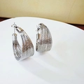 Fashionable multilayer silver hoop earrings with a textured coiled design for women - Silver Brushed Ear Buckle