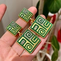2601128 Green Geometric Square Earrings (s925 Silver Needle)