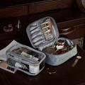 Gray-blue velvet cosmetic bag set with gold star patterns and transparent wash bag - Grey Blue - Large Portable Style