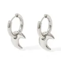 Polished stainless steel silver hoop earrings featuring crescent moon pendants - Moon Dangle (PDE844)