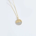 Chic multi-layer necklace with gold and silver hammered circle pendant in two-tone finish - Gold & Silver Spliced Hammered Round Plate (XL3254-4)