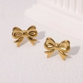 Elegant 18k gold plated stainless steel bow stud earrings on a white minimalist background - Gold