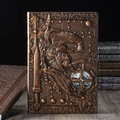Cuaderno vintage de bronce con relieve 3D de guerrero y cubierta de cuero PU grabado - Bronce Rojo