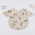 Waterproof baby bib shirt in beige with leopard print and crumb catcher pocket - Shawl - Little Leopard / One Size