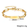 Bracciale regolabile in acciaio inossidabile placcato oro 18K con catena a graffetta - Catena a Graffetta con Barra (25x6mm) / Oro (BR-1096G)