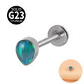 Piercing labret en titane G23 avec opale goutte bleu-vert et pas de vis interne - Opale Aurora OP19