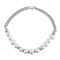 Men's S925 silver bracelet featuring half metal chain and half white baroque pearls - NMB07-Pearl Cuban Chain Silver-8 Inch