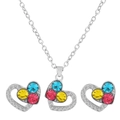 Farbenfrohes Kristall-Herz-Schmuckset mit Kette und Ohrringen in Silberoptik - Weiß K Buntes Herz (H-31)