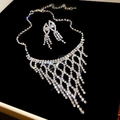 Luxury silver-tone bridal jewelry set featuring fringe rhinestone necklace and earrings - Silver Triangle Necklace 2pcs Set (103#)