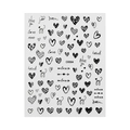 Valentine nail art sticker sheet C6504 featuring black hand-drawn hearts and love words - C6504 / Black