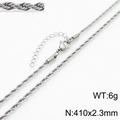 Zilveren gedraaide touwketting van 2,3 mm met karabijnsluiting en verlengstuk - 2.3mm Dikke 41cm Ketting / Staalkleur