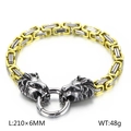 Mens stainless steel byzantine lion head bracelet in gold and silver finish 210mm - Yellow (KB150540-Z)