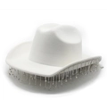 Cappello da cowboy bianco con frange di strass argentati e struttura in feltro rigido - M (56-59cm) / Bianco