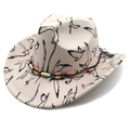 Off-white wool cowboy hat with black bird prints and ethnic beaded hatband detailing - M(56-58cm) / Beige Top Hat