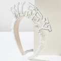 Elegant white birthday headband with faux pearls and rhinestones on a minimalist pedestal - WIFEY