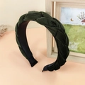 Deep green braided velvet headband with vintage corduroy texture for luxury winter hair styling - Army Green