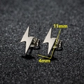 Minimalist silver lightning bolt stud earrings made of polished stainless steel for women - 106 Lightning / Steel