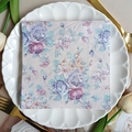Floral print paper napkins in purple, pink, and blue flowers on a white ruffled plate - Purple Pink Blue Floral (1104)