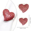 Silver heart napkin ring with sparkling red rhinestones for elegant table decor - Silver Heart Red Rhinestone Pavé