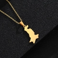 Detailed macro view of a gold-plated Pakistan map pendant necklace on black leather - Polished Smooth Style / Gold