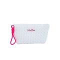 Quilted white cosmetic bag with MildBliss logo and pink braided tassel charm - Hexagonal Bag / White