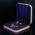 Pink LED jewelry gift box for necklace and rings with black velvet lining and lights - Large Set Box / Pink