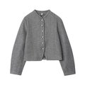 Chaqueta minimalista de lana gris oscuro con elegantes botones dorados y tejido tweed - S / Gris