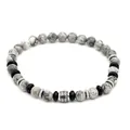 Beaded bracelet with grey marble natural stone, black shiny beads and silver metal spacer - Map Stone Style (B039)