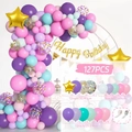 127pcs pink and purple latex balloon arch kit with gold stars and birthday banner - Birthday Rainbow Letter Set Style (Set 020)