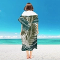 Adult microfiber hooded beach poncho with green tropical palm leaf print pattern - Pullover Style - Dark Green Fine Leaves