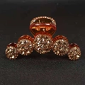 Pinza per capelli in resina ambrata con strass champagne e design a cinque fiori - Regno d'Oro