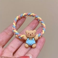 Elastic hair tie with three-color braided rope and a cute brown 3D cartoon bear decor - Woven Three-color Bear