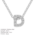 Silver stainless steel letter D pendant necklace with zircon inlay on 45cm chain - Letter D / Silver