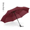 Automatic 12-bone folding umbrella in wine red color with windproof black metal frame - 21 inch * 8 Ribs Single Layer / Wine Red Pongee
