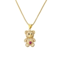 Golden teddy bear pendant necklace with pink crystal and sparkling zircons for women - Red