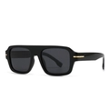 Modern retro square oversized black sunglasses with gold accent and dark grey lenses - Glossy Black Gold Trim
