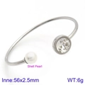 Bracelet jonc ouvert en acier argenté avec perle de coquillage et strass brillant - Style Cristal Clair Argent (KB123066-K)