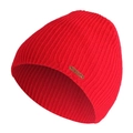 Classic red winter knit beanie hat with vertical rib pattern and small leather logo - One Size(Adjustable) / Red
