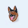 Detail view of German Shepherd enamel pin brooch with brown and black metal finish - 10-German Shepherd