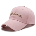 Gorra de béisbol de algodón rosa con bordado China dorado y visera curva clásica - Rosa