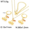 Parure bijoux cerise dorée en acier inoxydable avec détails rouges incluant collier et boucles - Style Créoles Cerise Émail Rouge Doré (KS226906-GC)