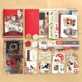 Retro DIY scrapbook kit featuring a red grid notebook and assorted vintage art papers - Summer Dream Flower (Red)