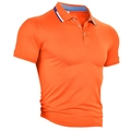 Men's quick-dry sports polo shirt in bright orange with striped collar and mesh fabric - Orange