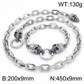 Silver stainless steel skull head jewelry set including necklace and bracelet piece - Skull Head Set (KS217058-Z)