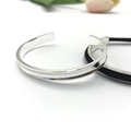 Minimalist silver and black inlay stainless steel open cuff bracelet set for couples - Curved Silver